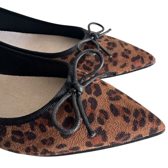 Leopard Pointy Toe Ballet Flats With Bows - Picture 6 of 9